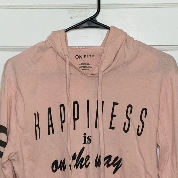 Happiness is On the Way Be Happy Hooded Light Pink Crop Top Size L - Picture 6 of 6